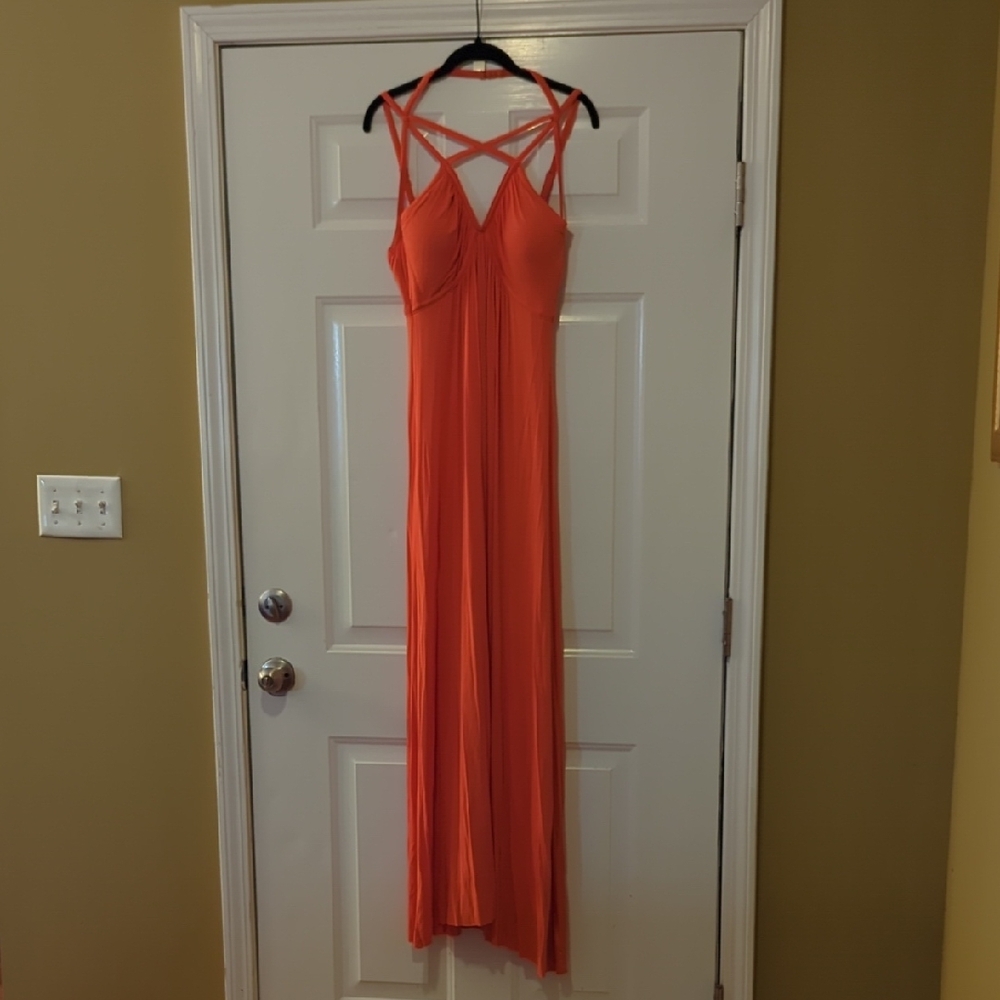 Seafolly Australia Strappy Built In Bra Maxi Dress Size XL Orange Resortwear